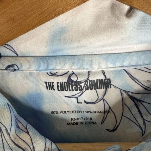 The Endless Summer Polo Shirt Mens Large Blue White Pineapple Print Stretch - Picture 5 of 9